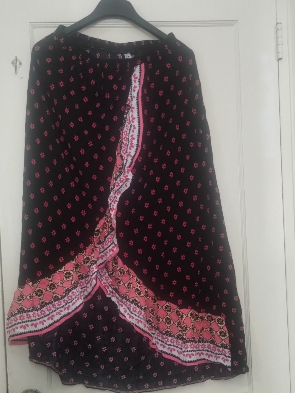 Magic Black Maxi Skirt with Pink Border Print